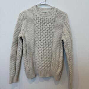 Fisherman-style Crewneck Chunky‎ Sweater Cotton/Wool/Nylon Small Cream